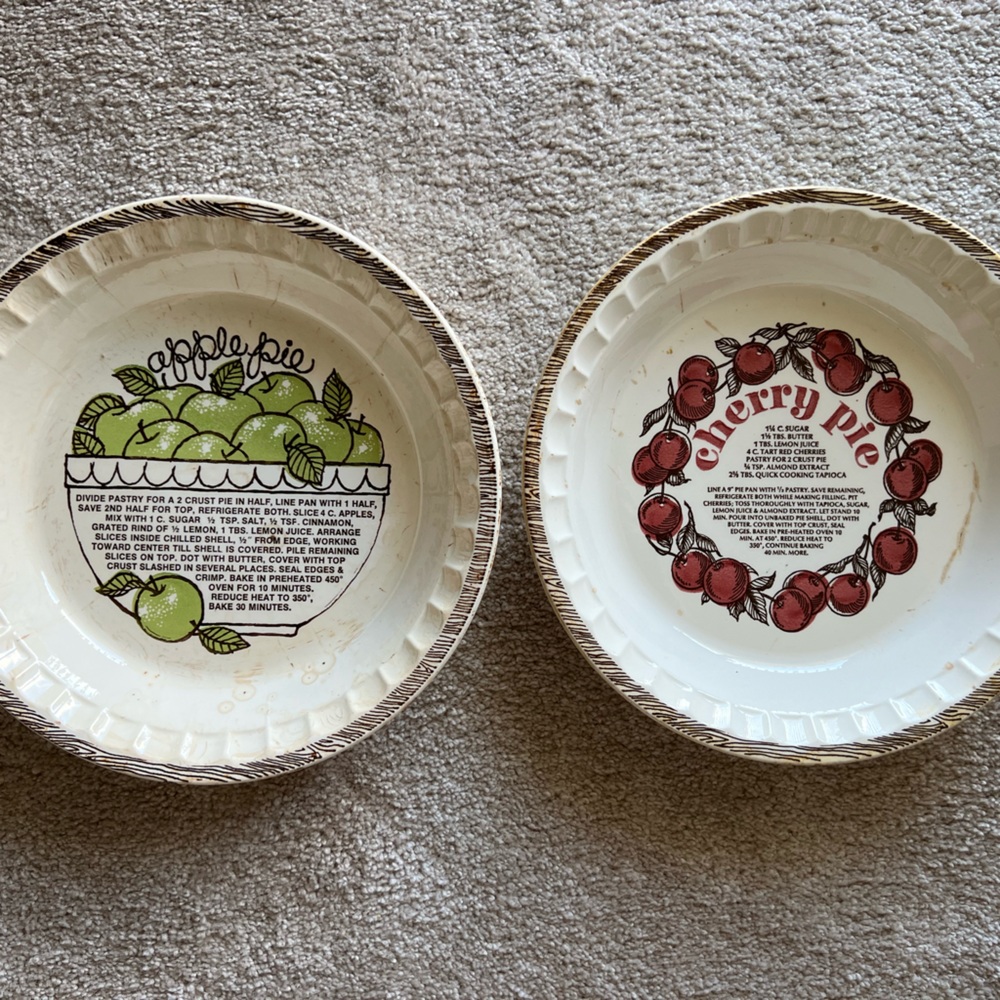 Vintage Royal USA Country Harvest Series Pie Plates (2) 
- Cherry + Apple Pie
